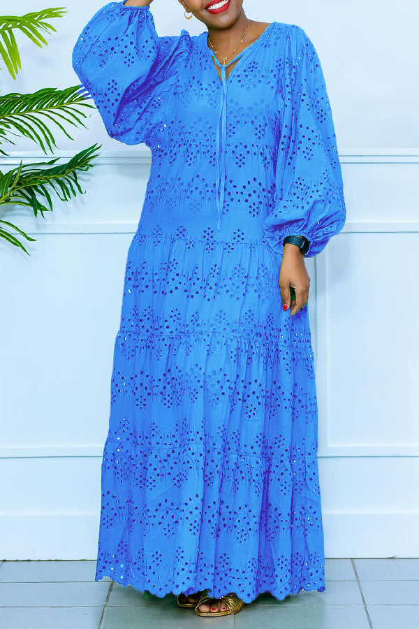 Women's Long Sleeve Eyelet Maxi Dress