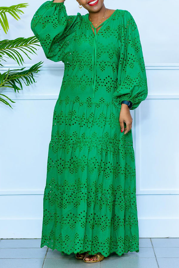 Women's Long Sleeve Eyelet Maxi Dress