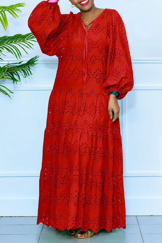 Women's Long Sleeve Eyelet Maxi Dress
