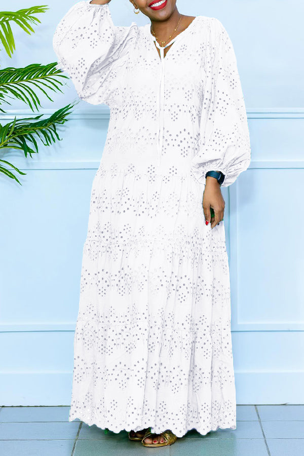 Women's Long Sleeve Eyelet Maxi Dress