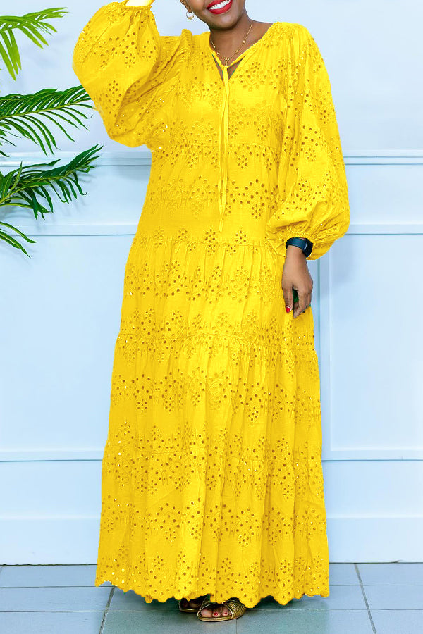 Women's Long Sleeve Eyelet Maxi Dress