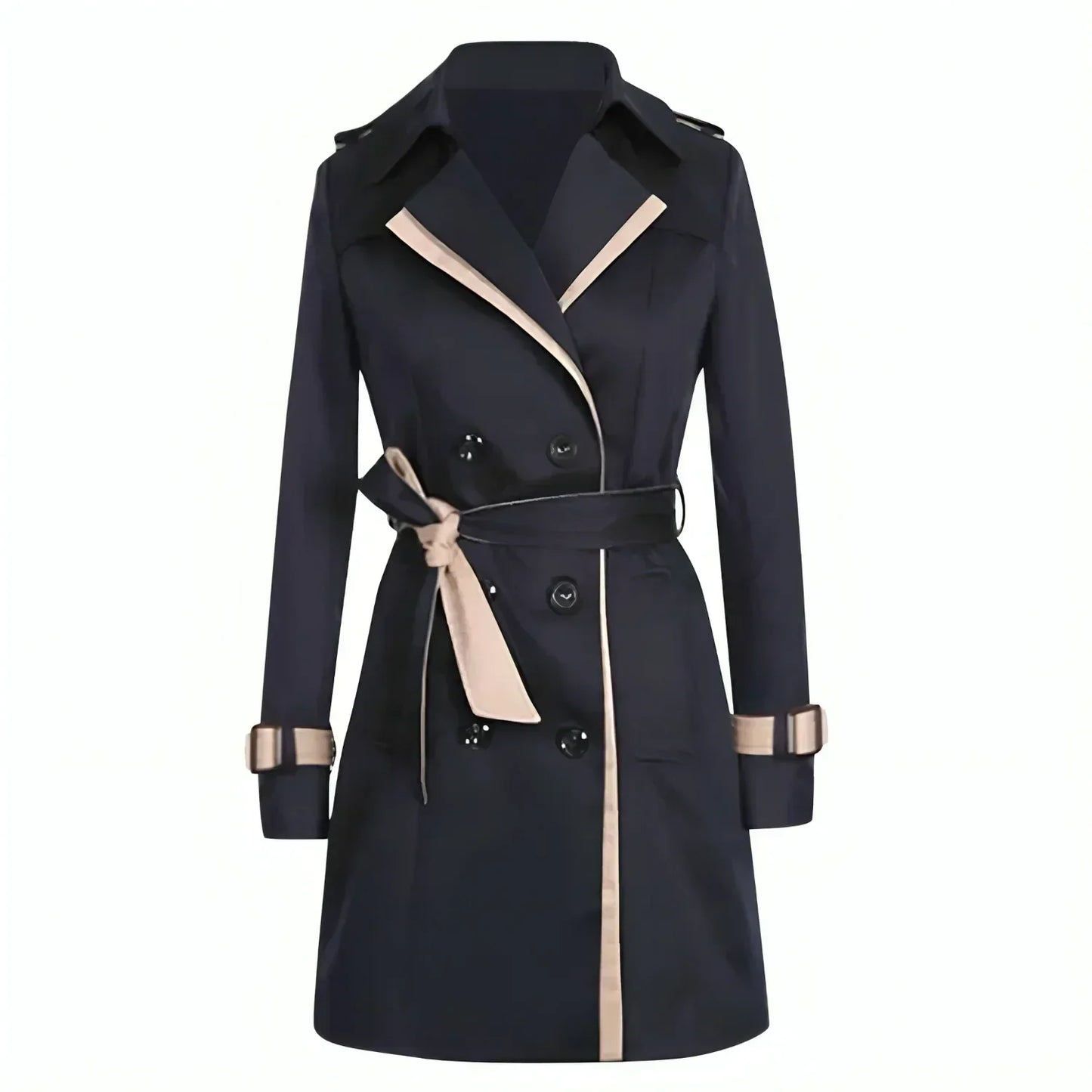 Women's Double-Breasted Trench Coat with Belt and Cuff Straps