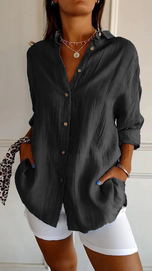 Women's Button-Down Shirt with Lapel and Long Sleeves