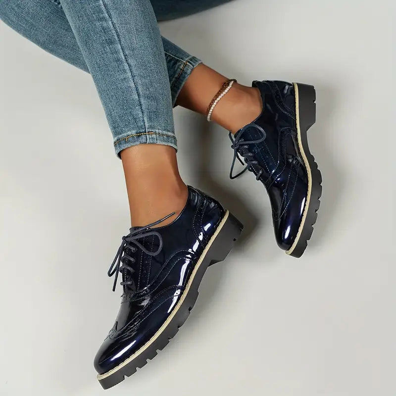 Women's Glossy Lace-Up Shoes