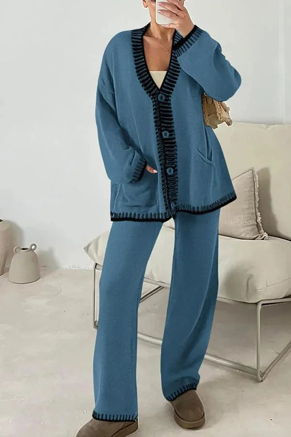 Women's 2-Piece Co-ord Loungewear Set with Button Cardigan Top