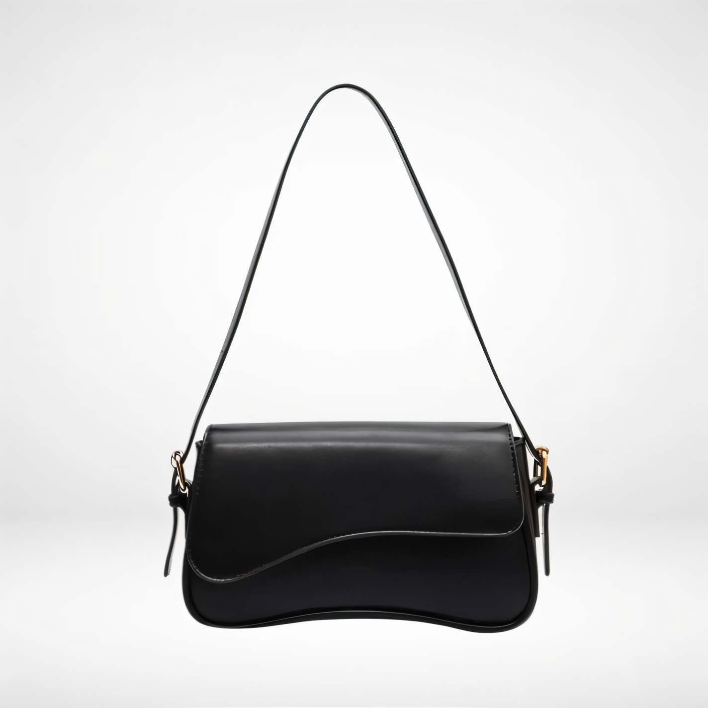 Women's Curved Flap Shoulder Bag with Adjustable Strap and Closure