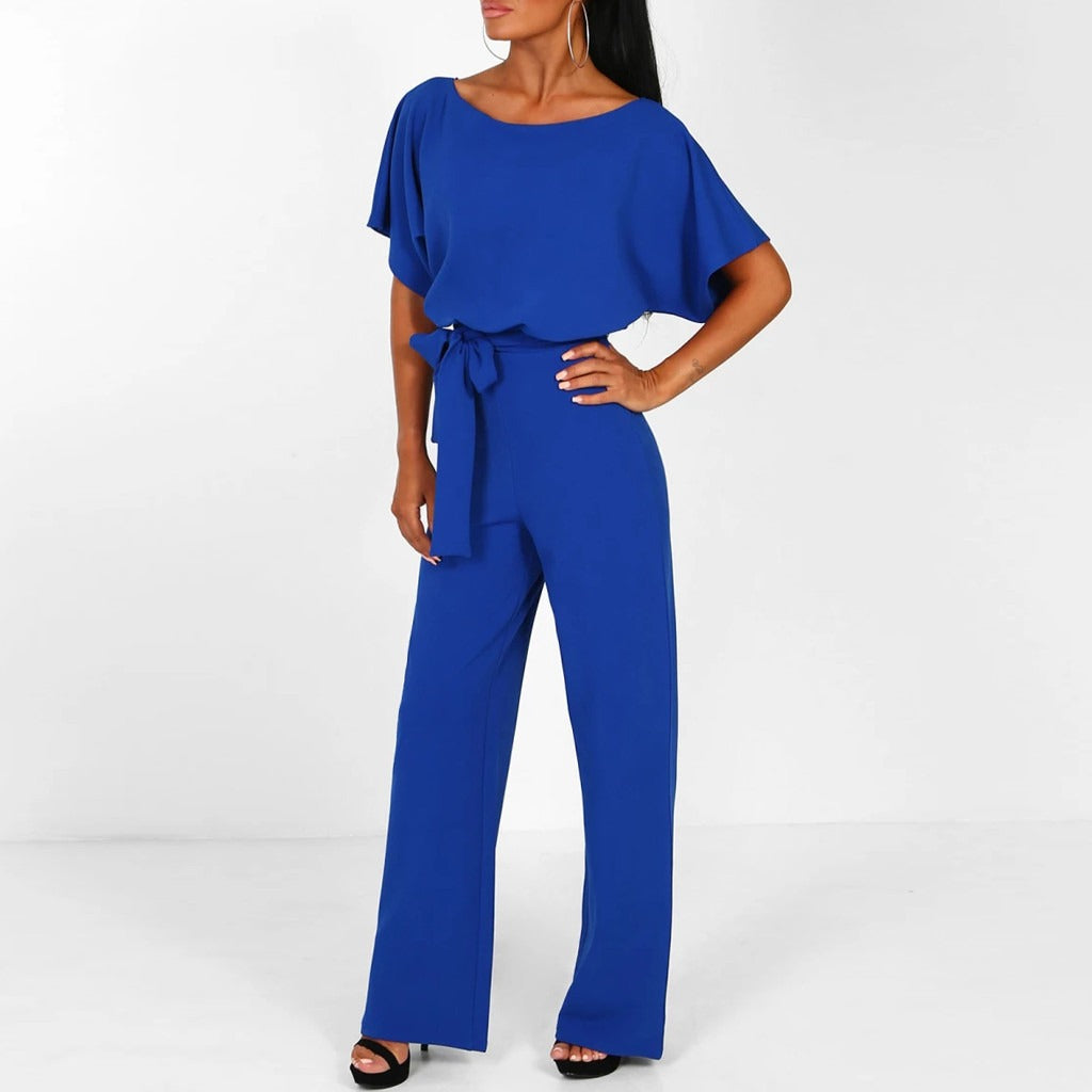 Women's Elegant Belted Jumpsuit with Wide-Leg Pants