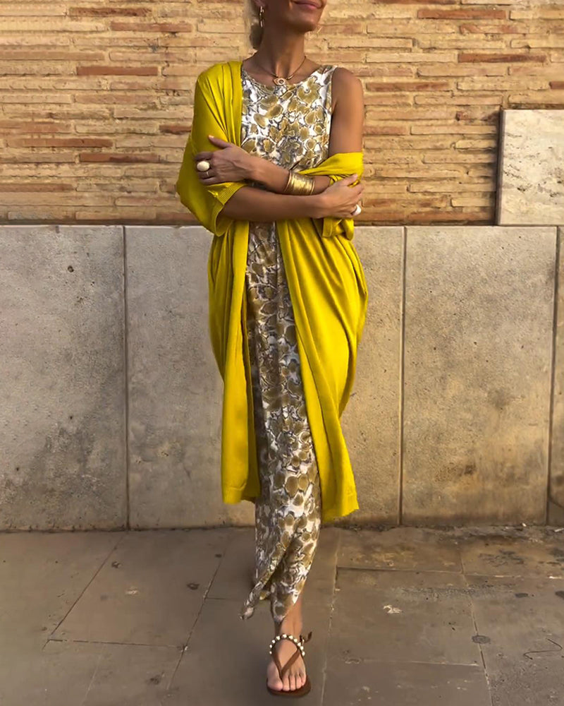 Women's Printed Sleeveless Jumpsuit with Relaxed Draped Overlay