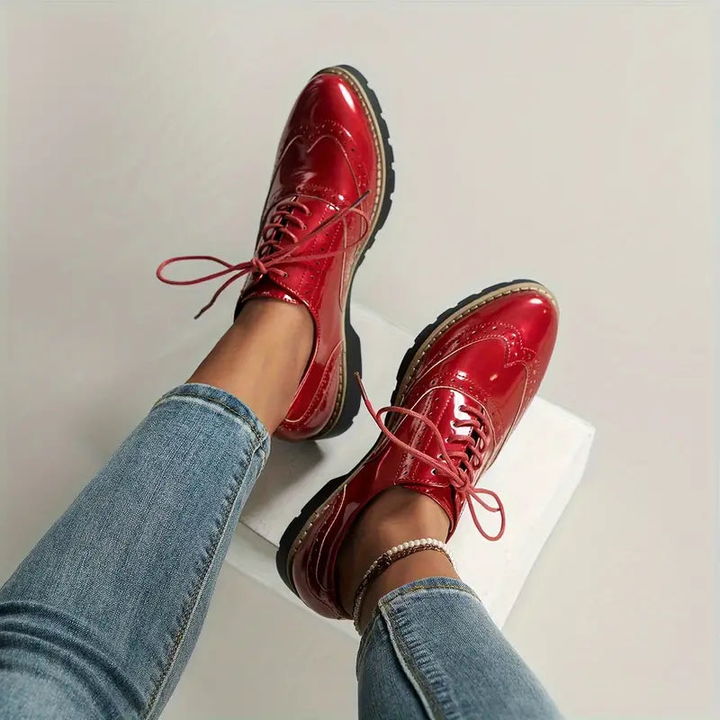 Women's Glossy Lace-Up Shoes