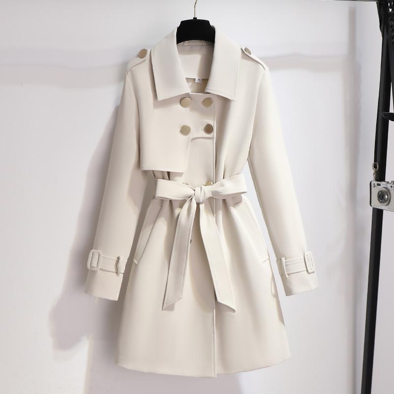 Women's Elegant Short Double Breasted Trench Coat with Waist Belt