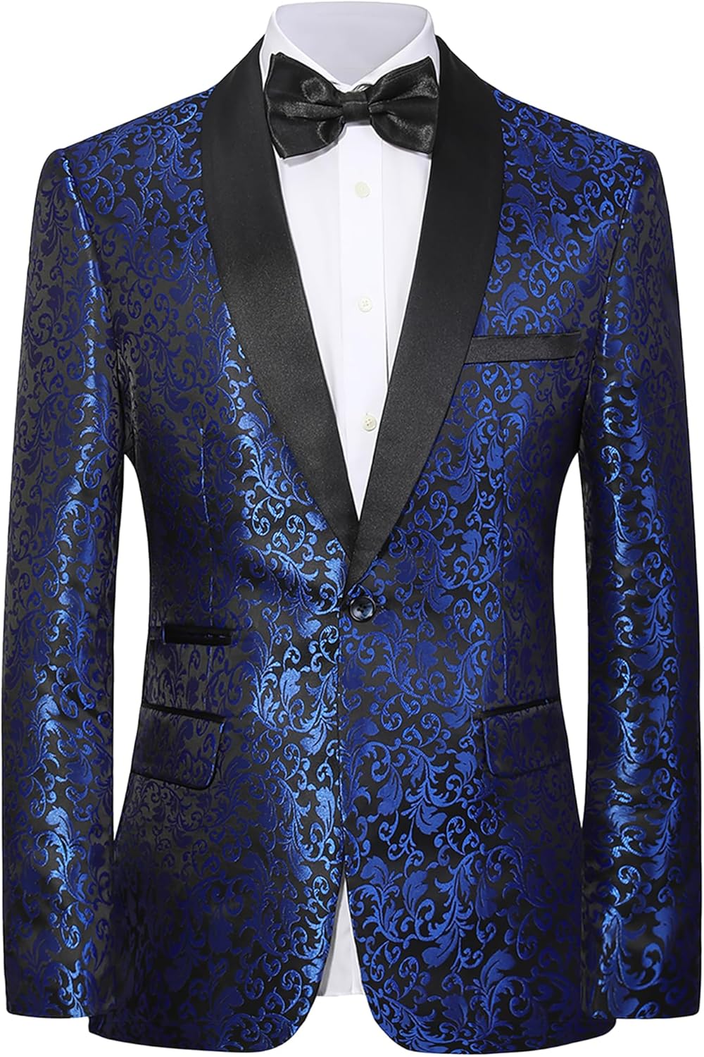 Men's Tuxedo Suit with Shiny Lapel and Patterned Blazer Two Piece Set