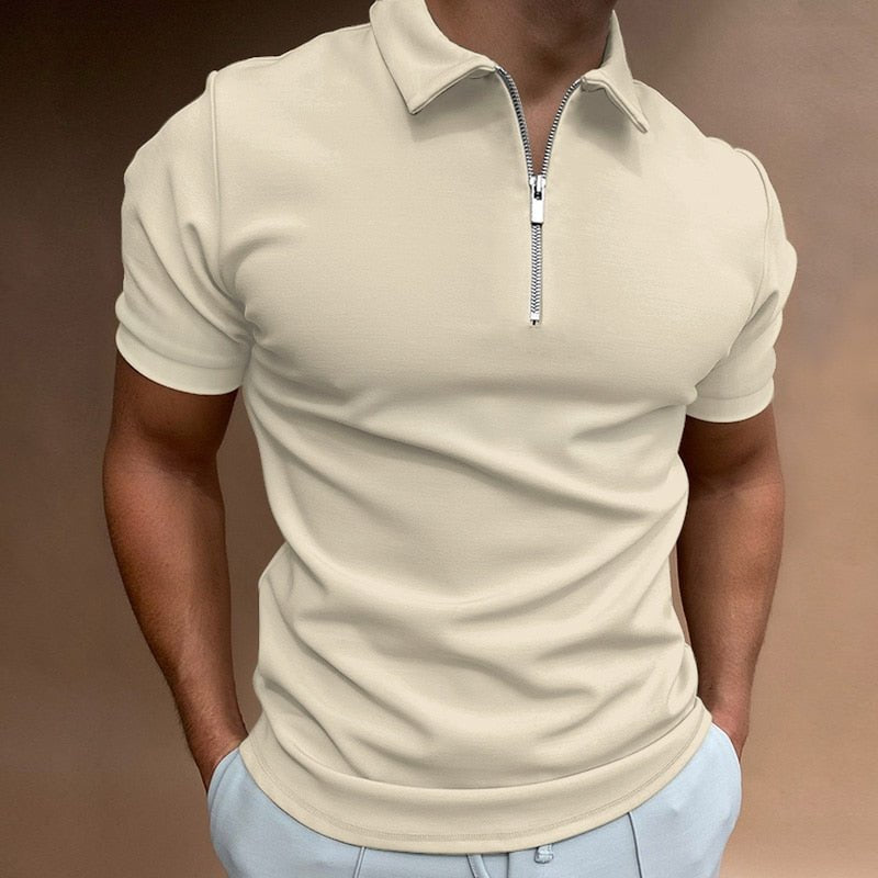 Men’s Zip Polo Shirt – Fitted Short Sleeve Top for Casual & Smart Summer Outfits