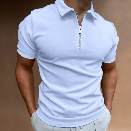 Men’s Zip Polo Shirt – Fitted Short Sleeve Top for Casual & Smart Summer Outfits