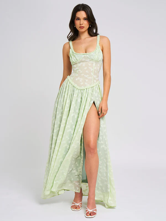 Women's Sleeveless Corset Maxi Dress with Front Slit