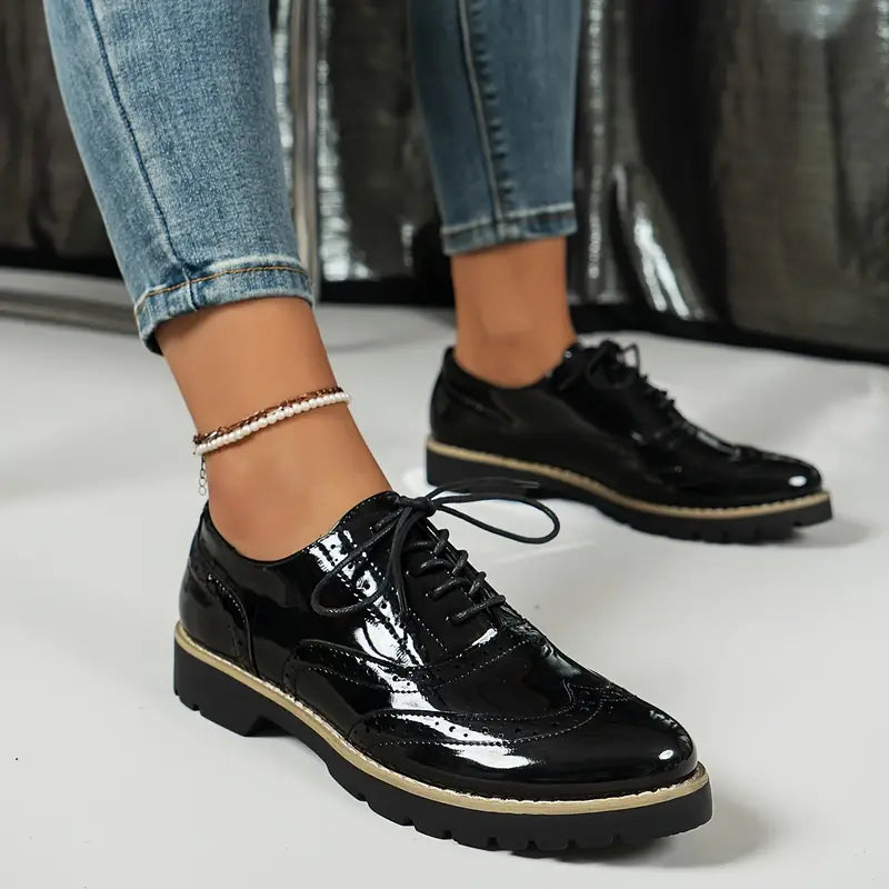 Women's Glossy Lace-Up Shoes
