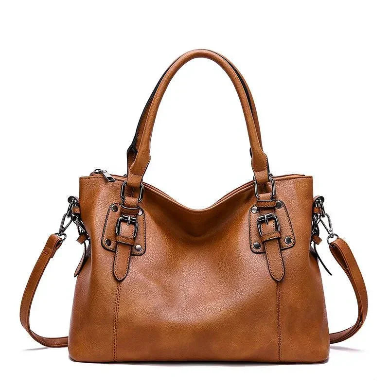Women's Convertible Shoulder and Handbag with Dual Buckle Detail