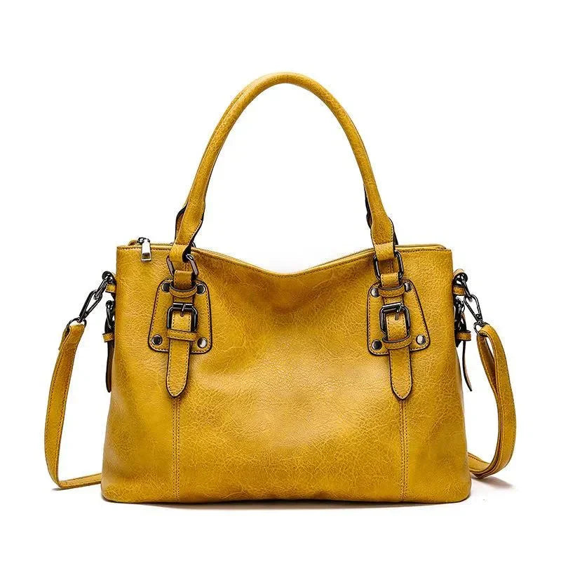 Women's Convertible Shoulder and Handbag with Dual Buckle Detail