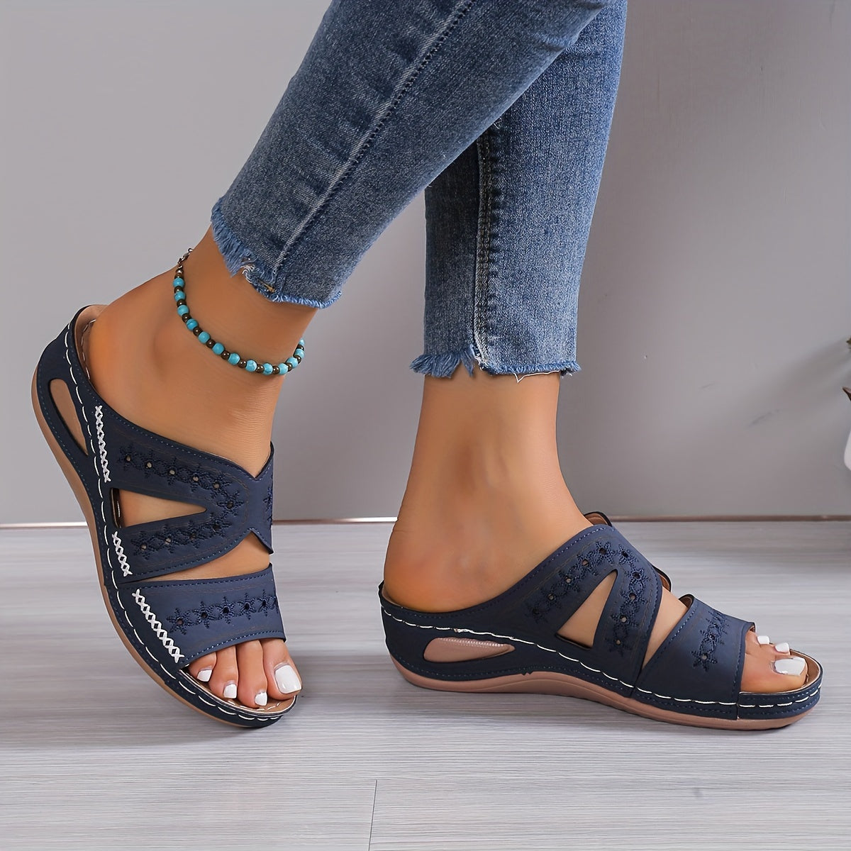 Women's Orthopedic Wedge Sandals with Cutouts and Slip-On Design