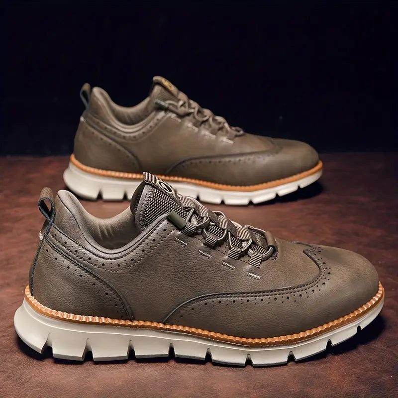 Men's Casual Lace-Up Walking Shoes with Non-Slip Flexible Sole