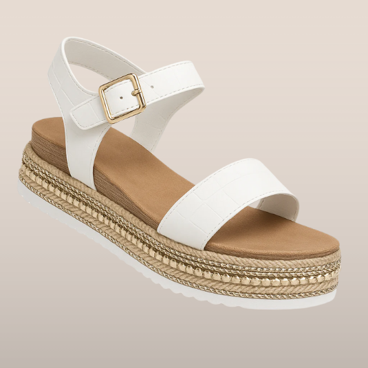 Women's Platform Espadrille Sandals with Buckle Strap and Stud Trim