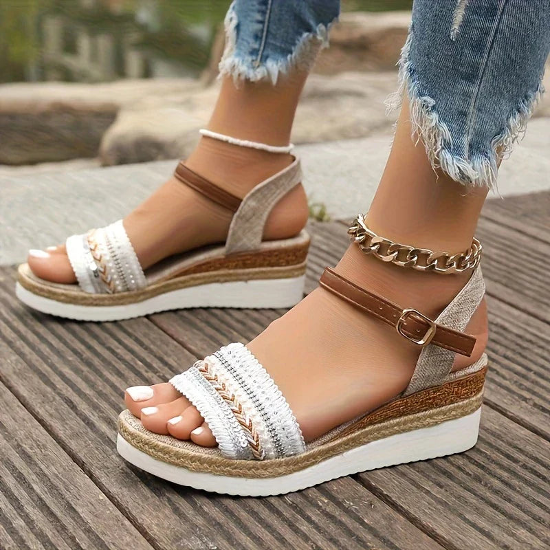 Women's Platform Espadrilles Sandals with Braided Strap Design