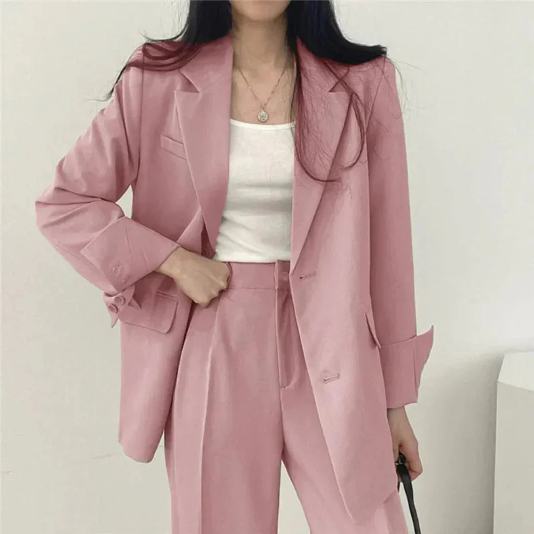 Women's 2-Piece Suit Set with Blazer and High-Waisted Trousers