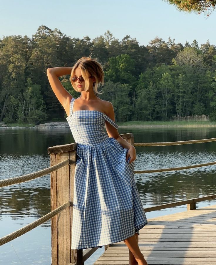 Women's Gingham Maxi Dress with Smocked Bodice and Straps