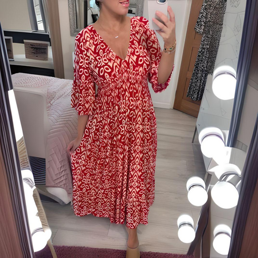 Women's V-Neck Maxi Dress with Boho Print