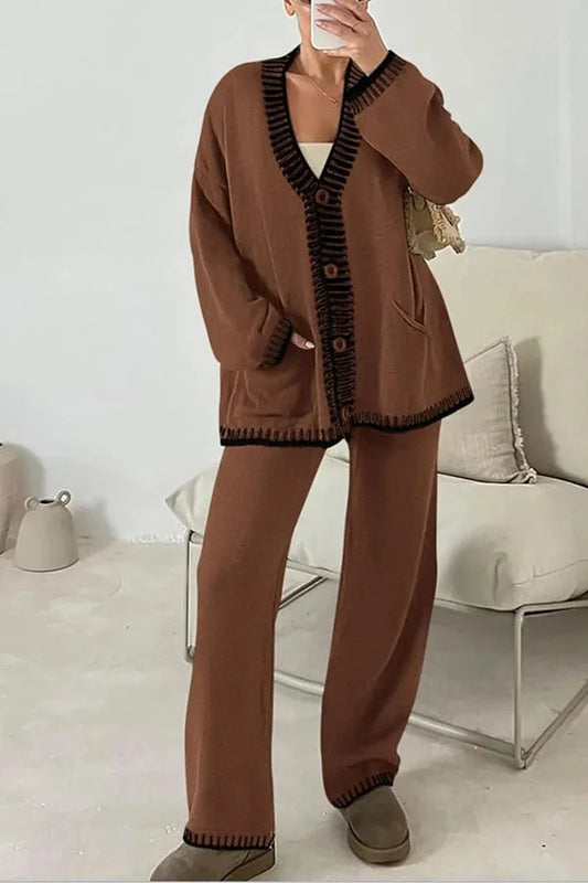 Women's 2-Piece Co-ord Loungewear Set with Button Cardigan Top