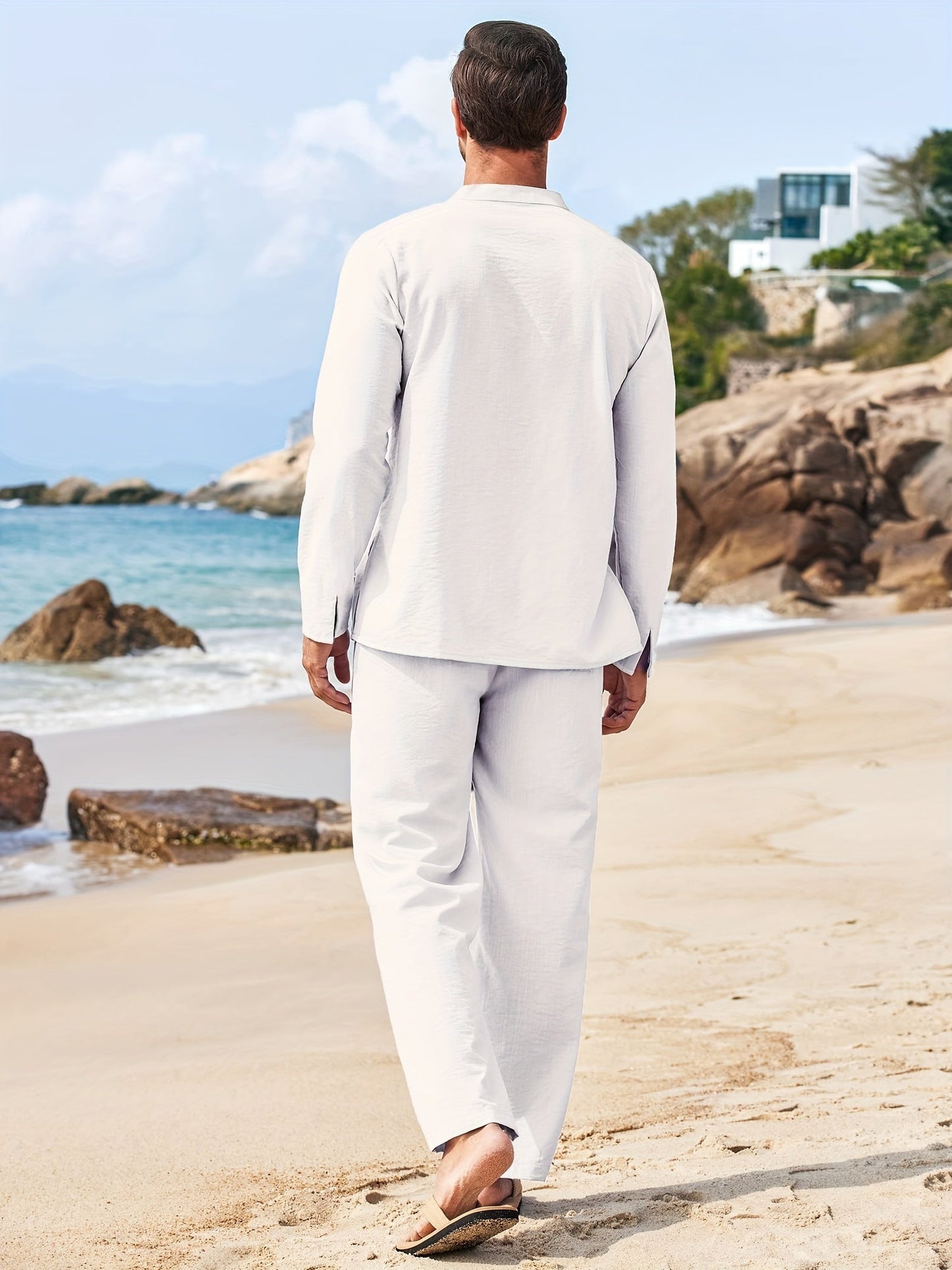 Men's Lace Up Long Sleeve Shirt and Relaxed Pants Two Piece Set