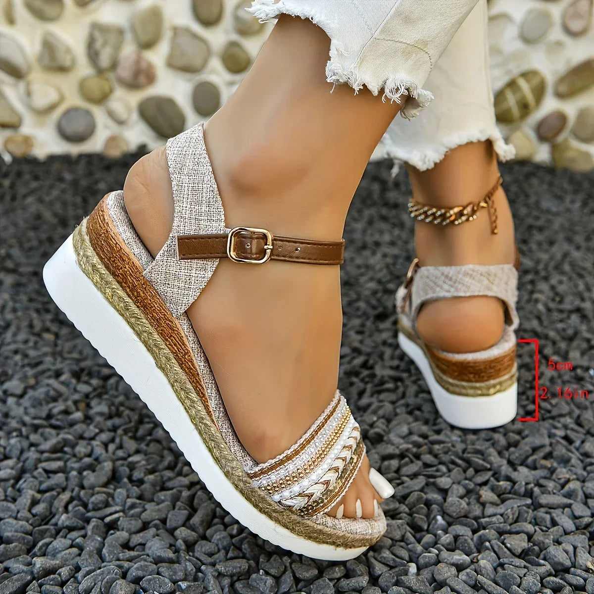 Women's Platform Espadrilles Sandals with Braided Strap Design