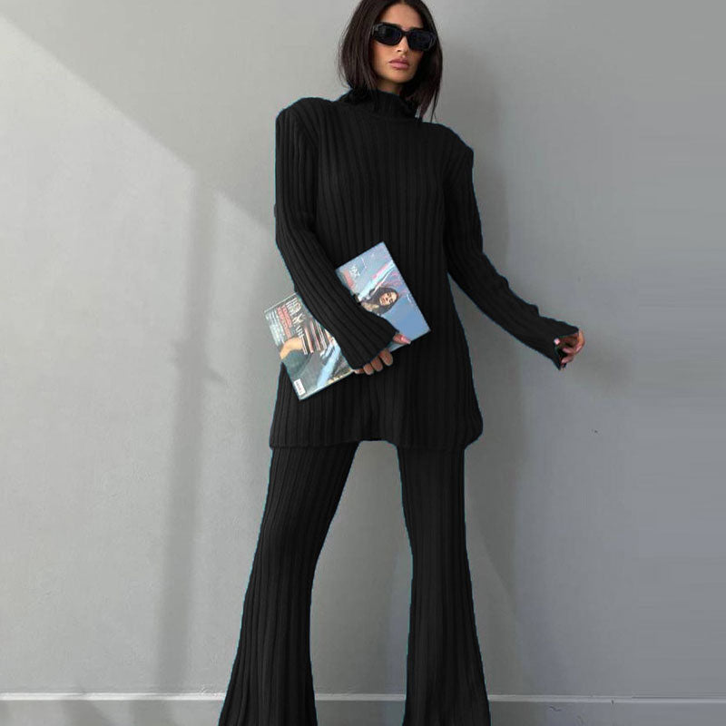 Women's 2-Piece Co-ord Loungewear Set with Ribbed Flared Pants