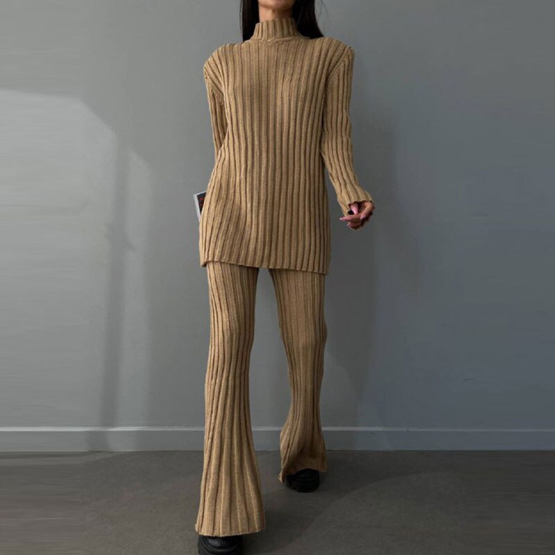 Women's 2-Piece Co-ord Loungewear Set with Ribbed Flared Pants