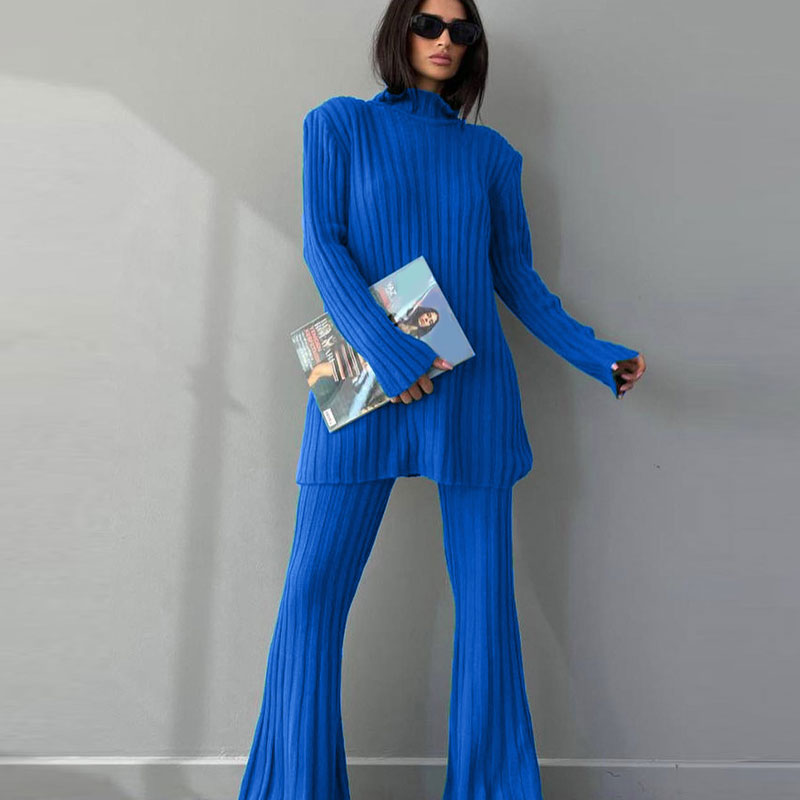 Women's 2-Piece Co-ord Loungewear Set with Ribbed Flared Pants