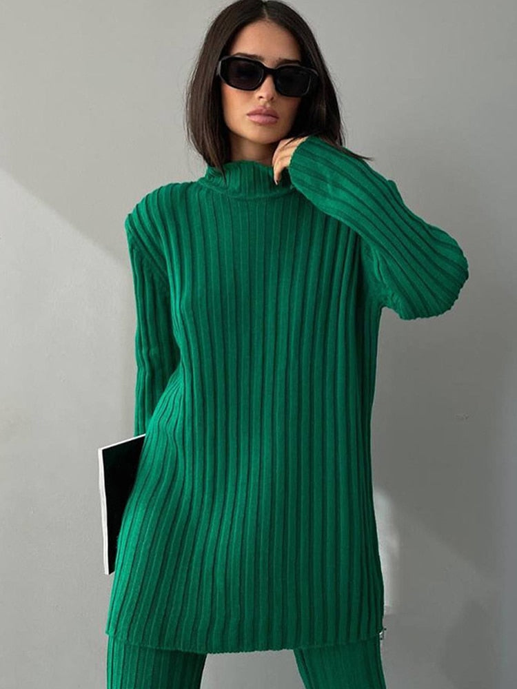 Women's 2-Piece Co-ord Loungewear Set with Ribbed Flared Pants