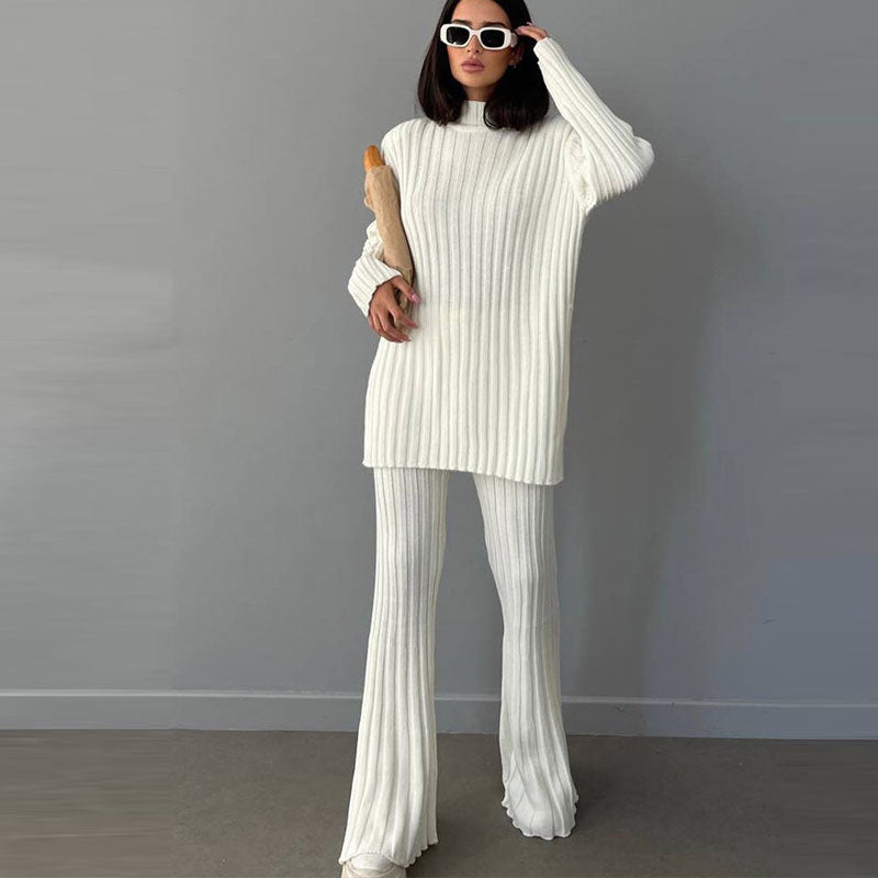 Women's 2-Piece Co-ord Loungewear Set with Ribbed Flared Pants