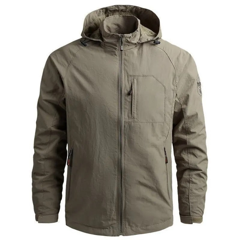 Men's Zip Front Jacket with Stand Collar and Functional Pockets