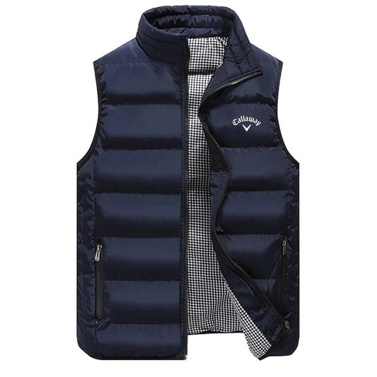 Men's Lightweight Quilted Puffer Vest with High Collar and Zip Pockets