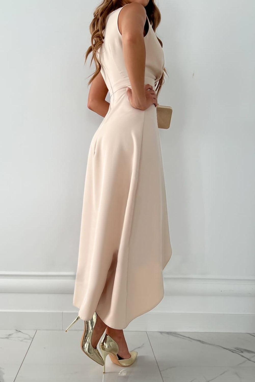 Women's Sleeveless Wrap Maxi Dress with V-Neck and High-Low Hem