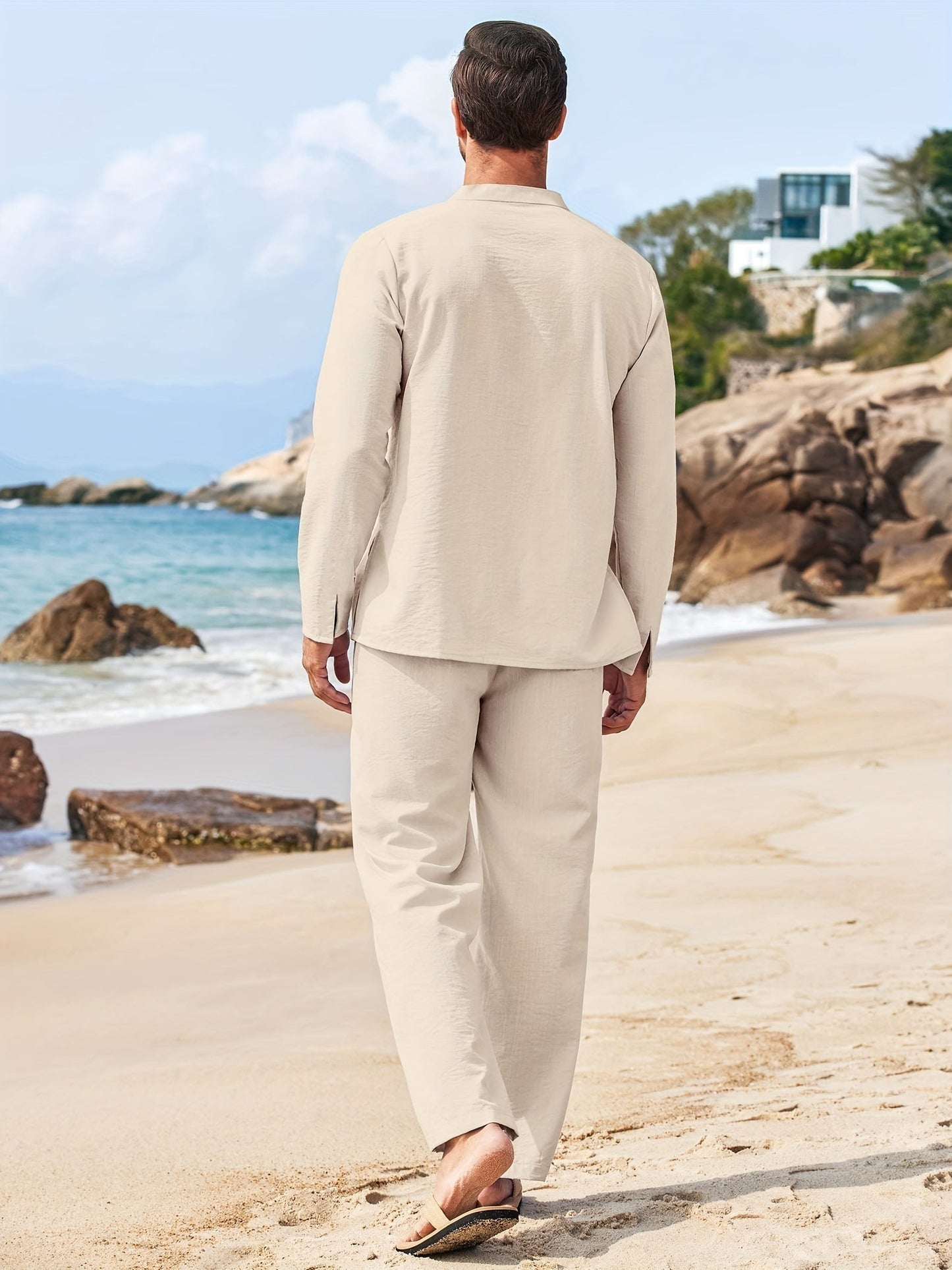 Men's Lace Up Long Sleeve Shirt and Relaxed Pants Two Piece Set