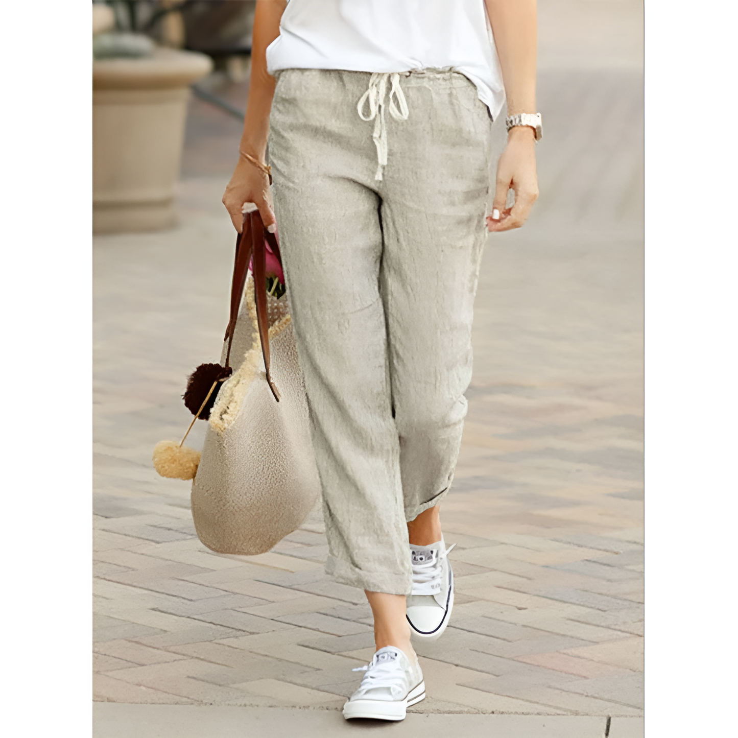 Women's Relaxed Fit Casual Trousers with Drawstring Waistband