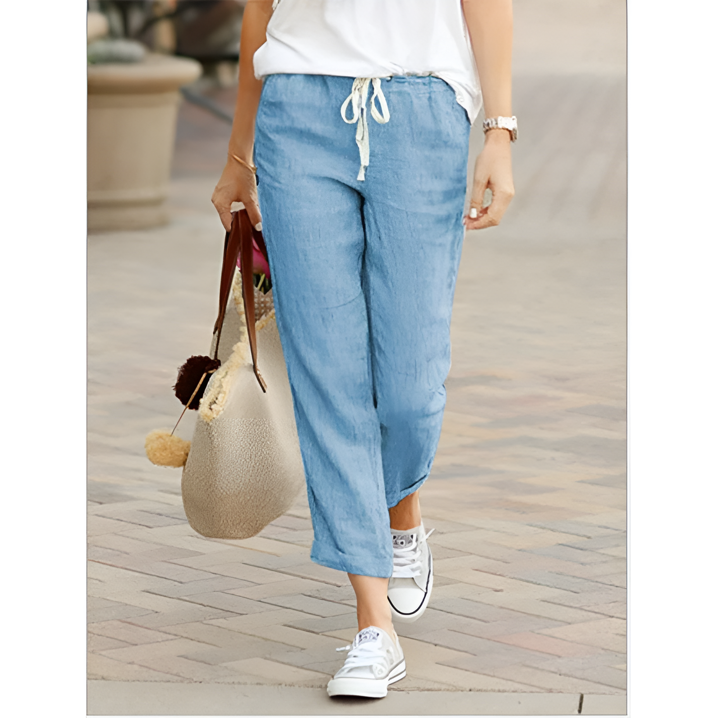 Women's Relaxed Fit Casual Trousers with Drawstring Waistband