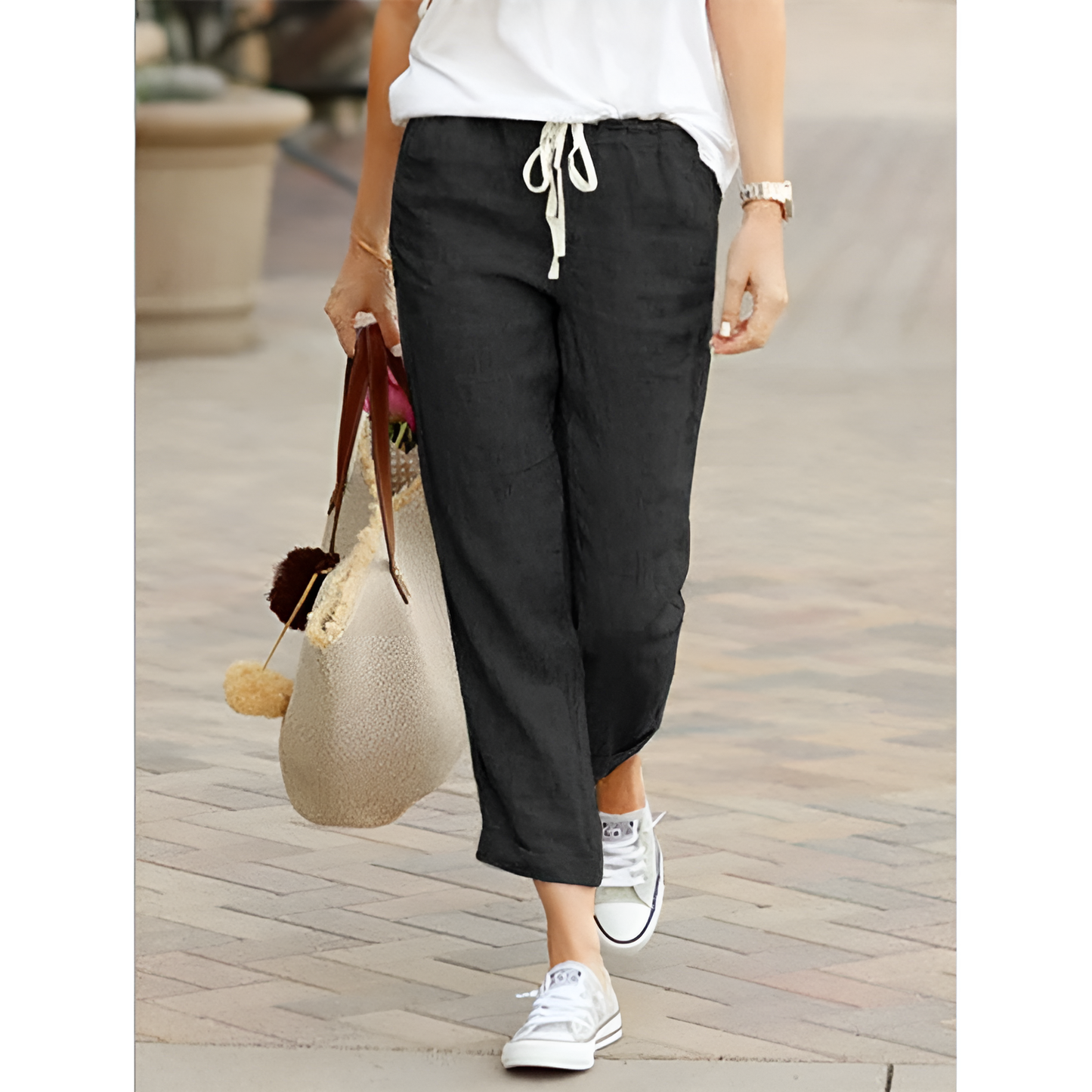 Women's Relaxed Fit Casual Trousers with Drawstring Waistband