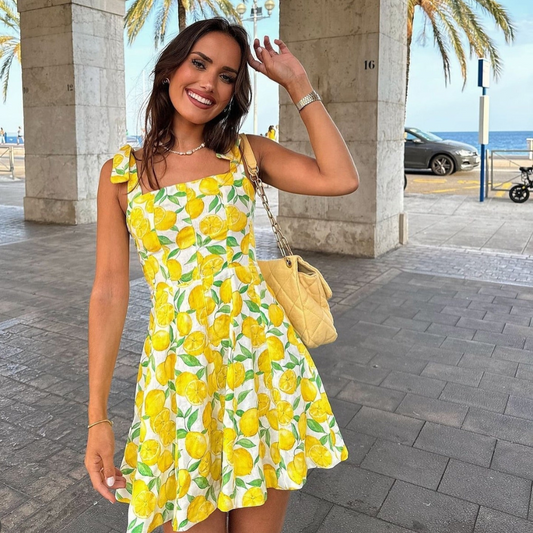 Women's Sleeveless A-Line Mini Dress with Square Neck and Bow Straps