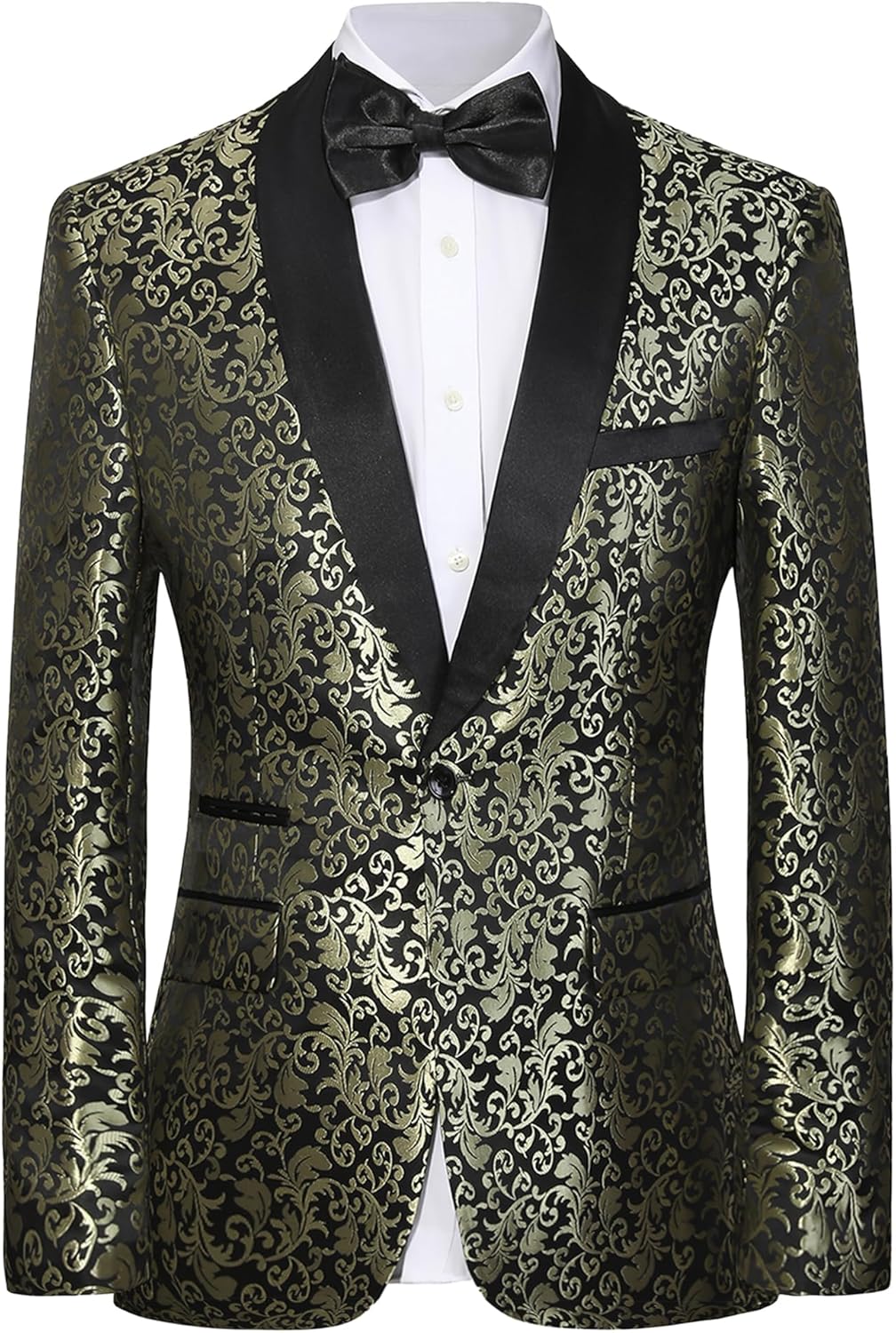 Men's Tuxedo Suit with Shiny Lapel and Patterned Blazer Two Piece Set