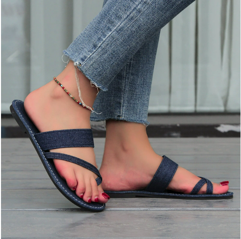 Women's Flat Braided Slip-On Sandals with Double Strap Design