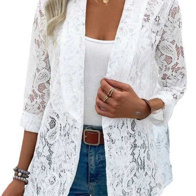 Women's Long-Sleeve Lace Blazer with Open Front