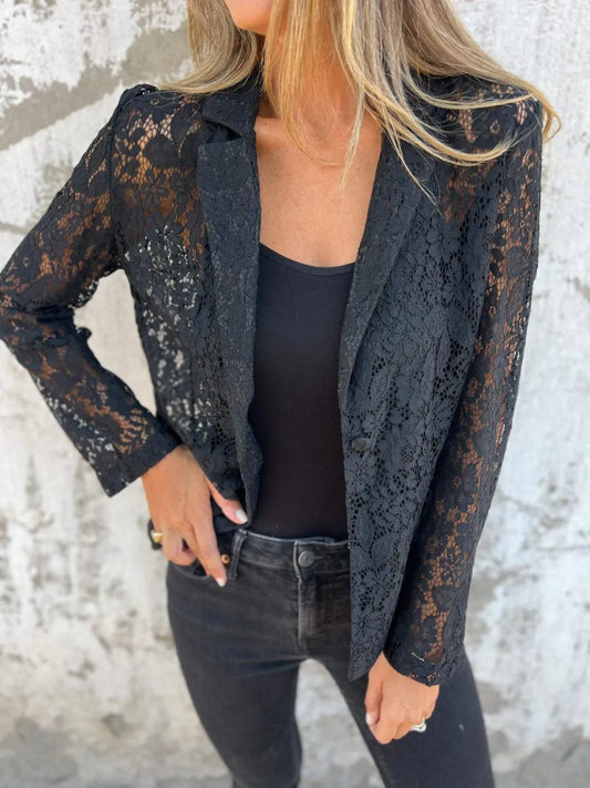 Women's Long-Sleeve Lace Blazer with Open Front
