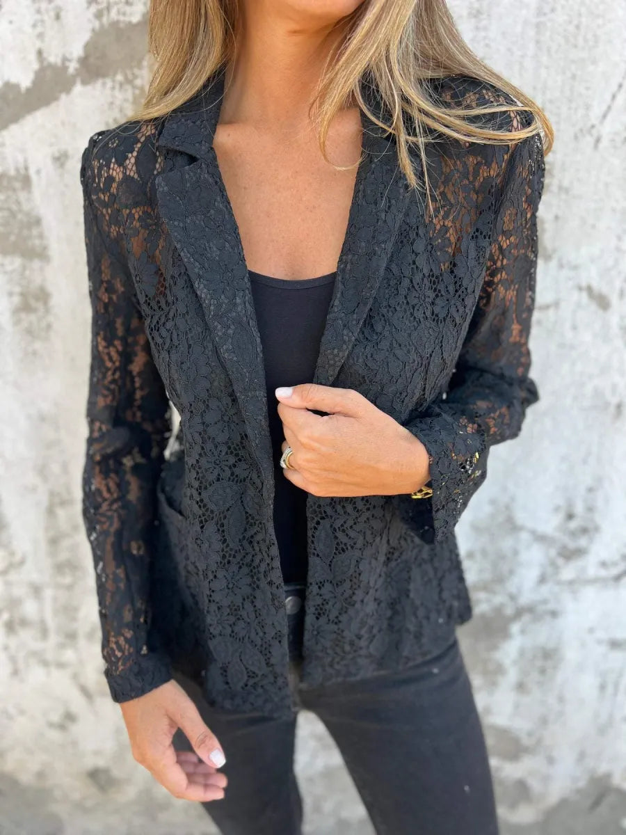 Women's Long-Sleeve Lace Blazer with Open Front