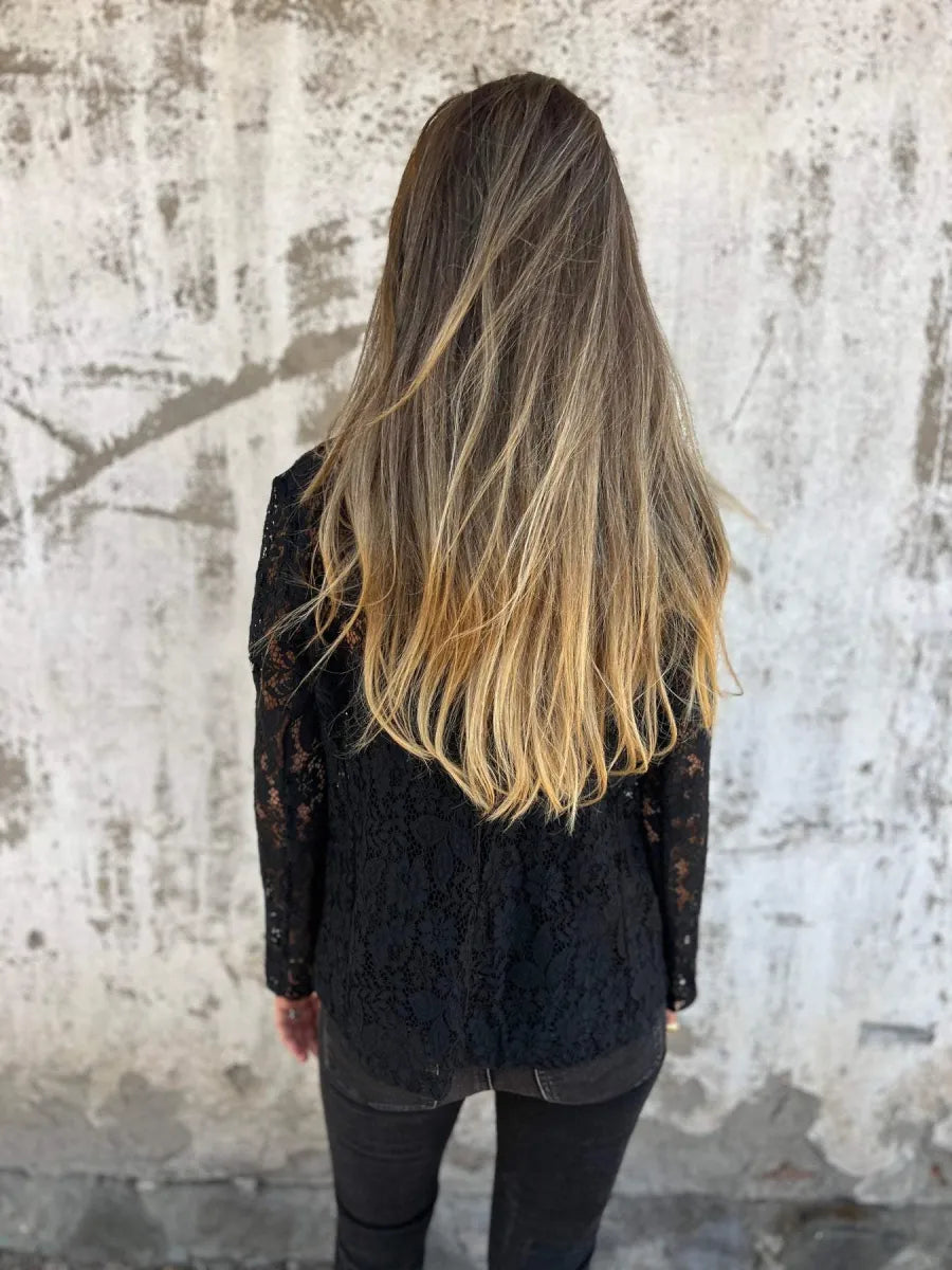 Women's Long-Sleeve Lace Blazer with Open Front